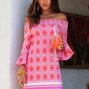 Cabana Life smocked coral geo dress
